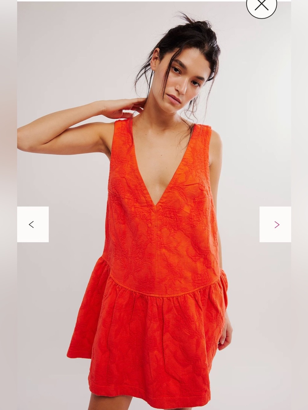 Free People Orange Textured Bow Back “About Town” Mini Dress Plunging VNeck Boho